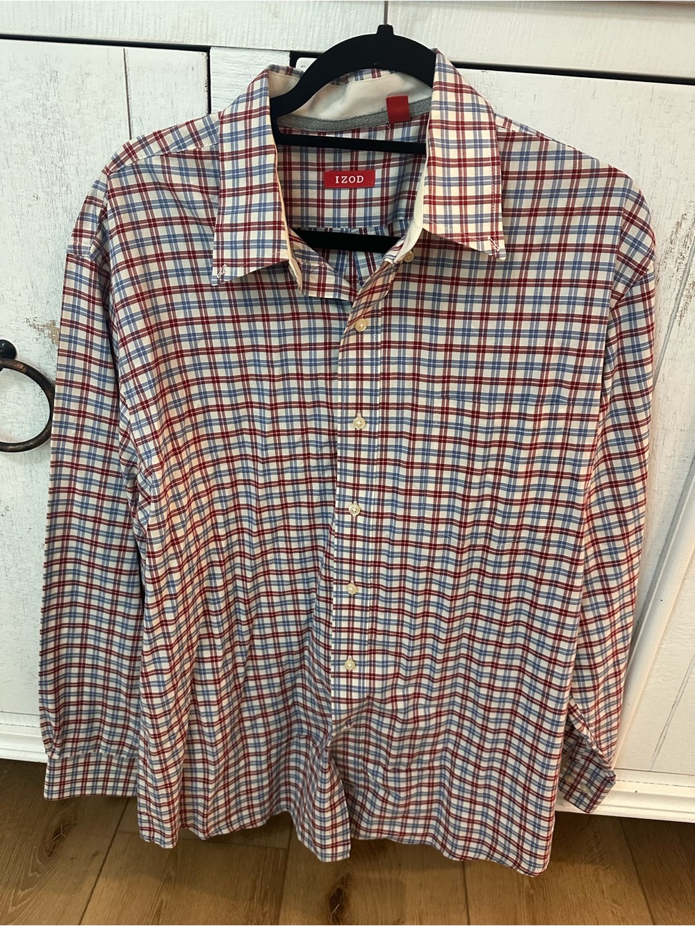 Izod Red and Blue Plaid Long-Sleeve Button-Down Shirt